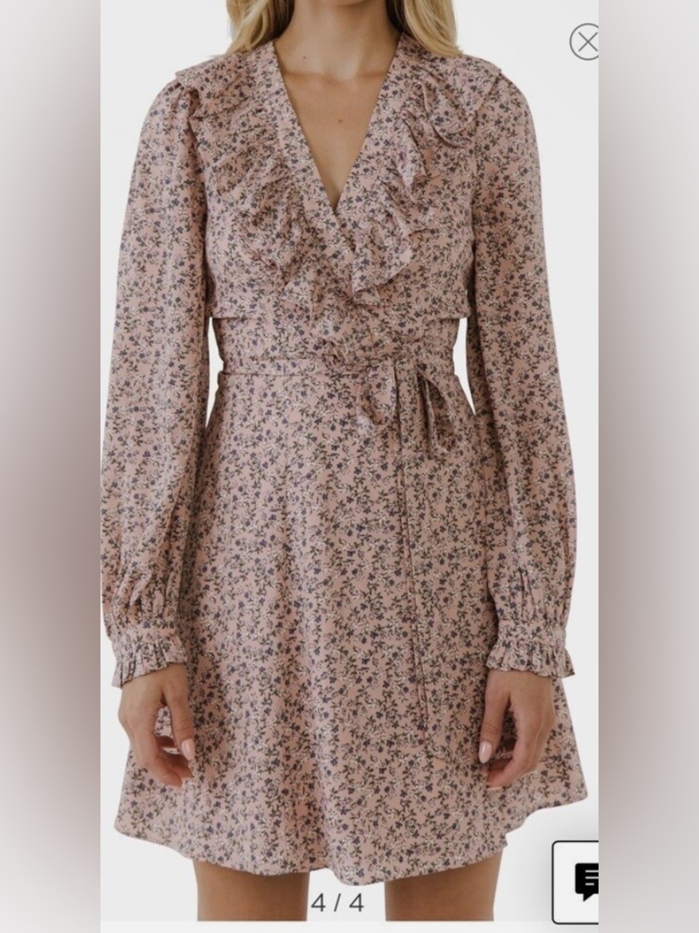 Free the Roses Peach Floral Ruffle V-Neck Dress